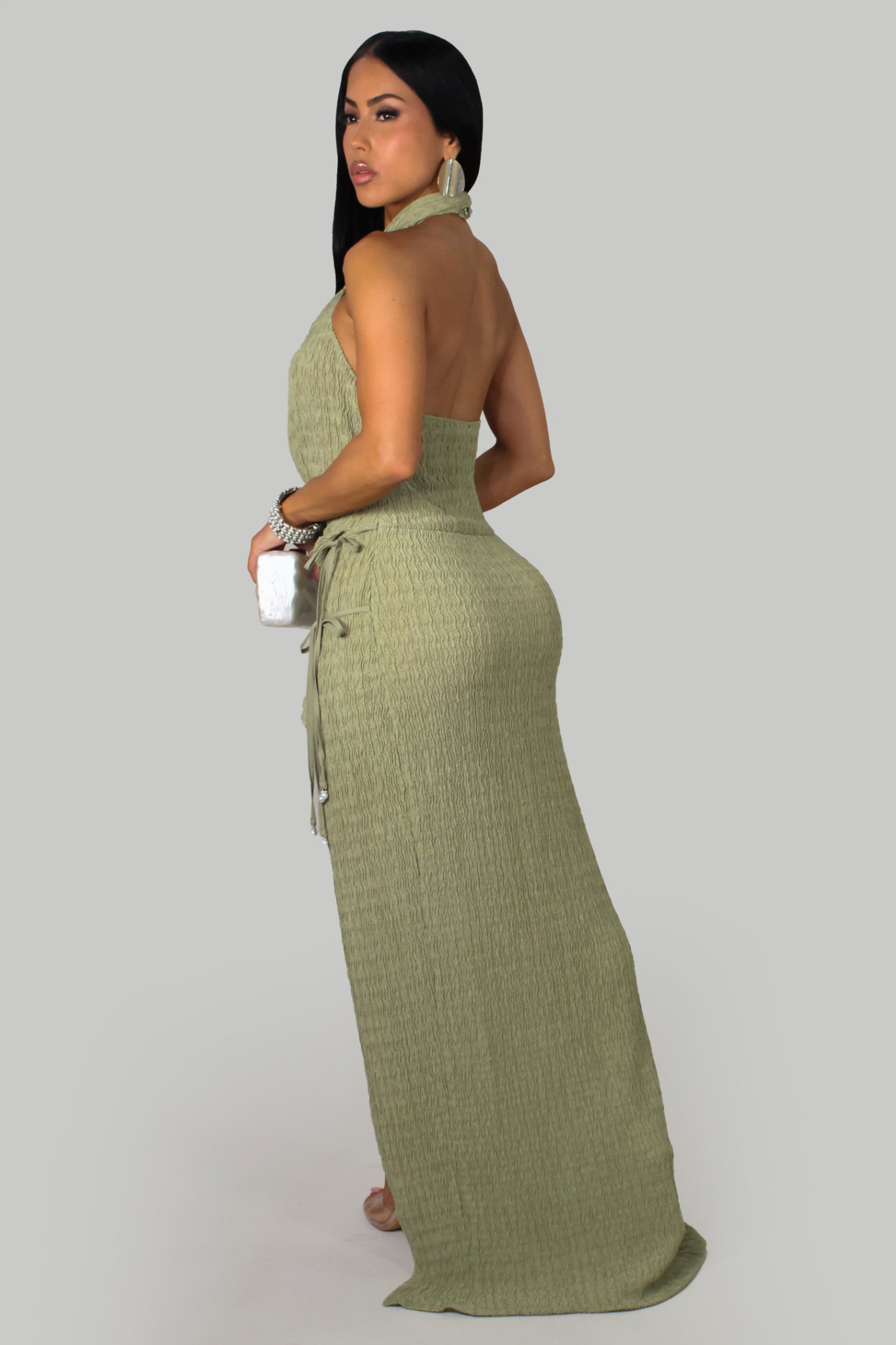 JANECKA | Robe longue texturé à détails perlé