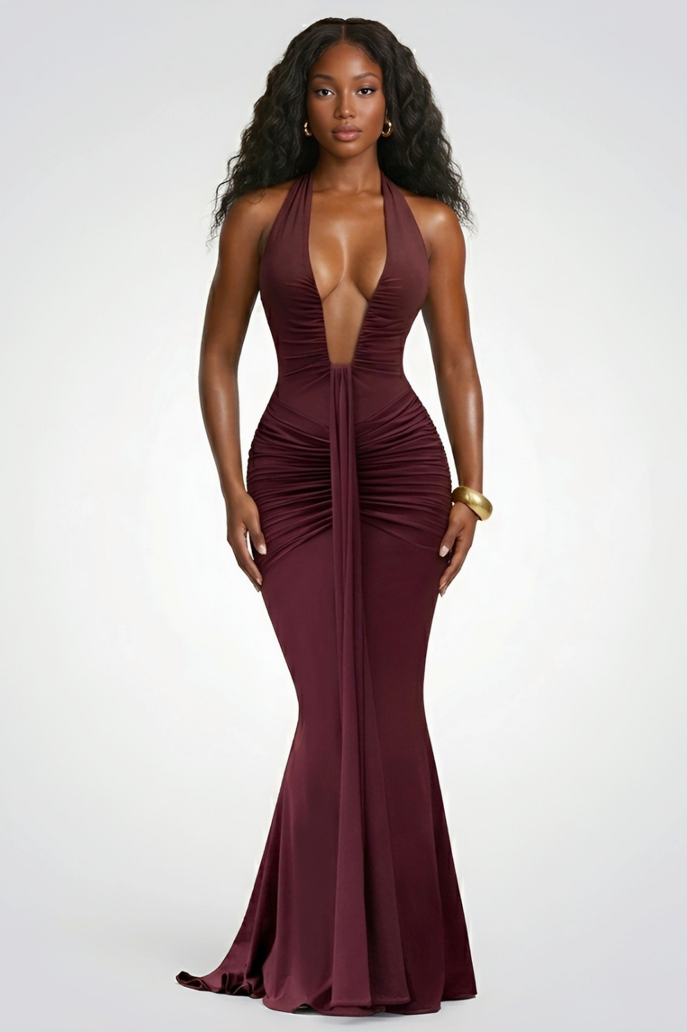 KEZIA | Robe longue drapée décolleté plongeant
