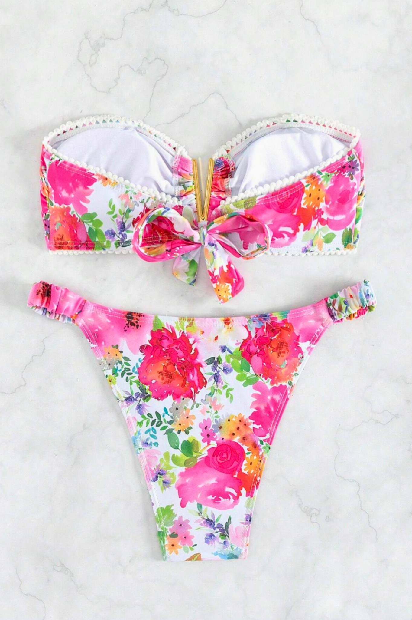 Maillot deux pièces bandeau Floral- Décolleté en V Tendance
