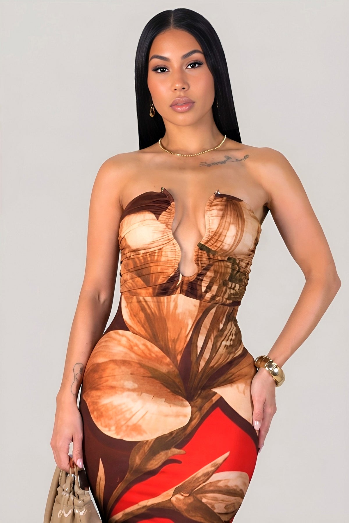 ALBA | Robe longue bustier à imprimé floral