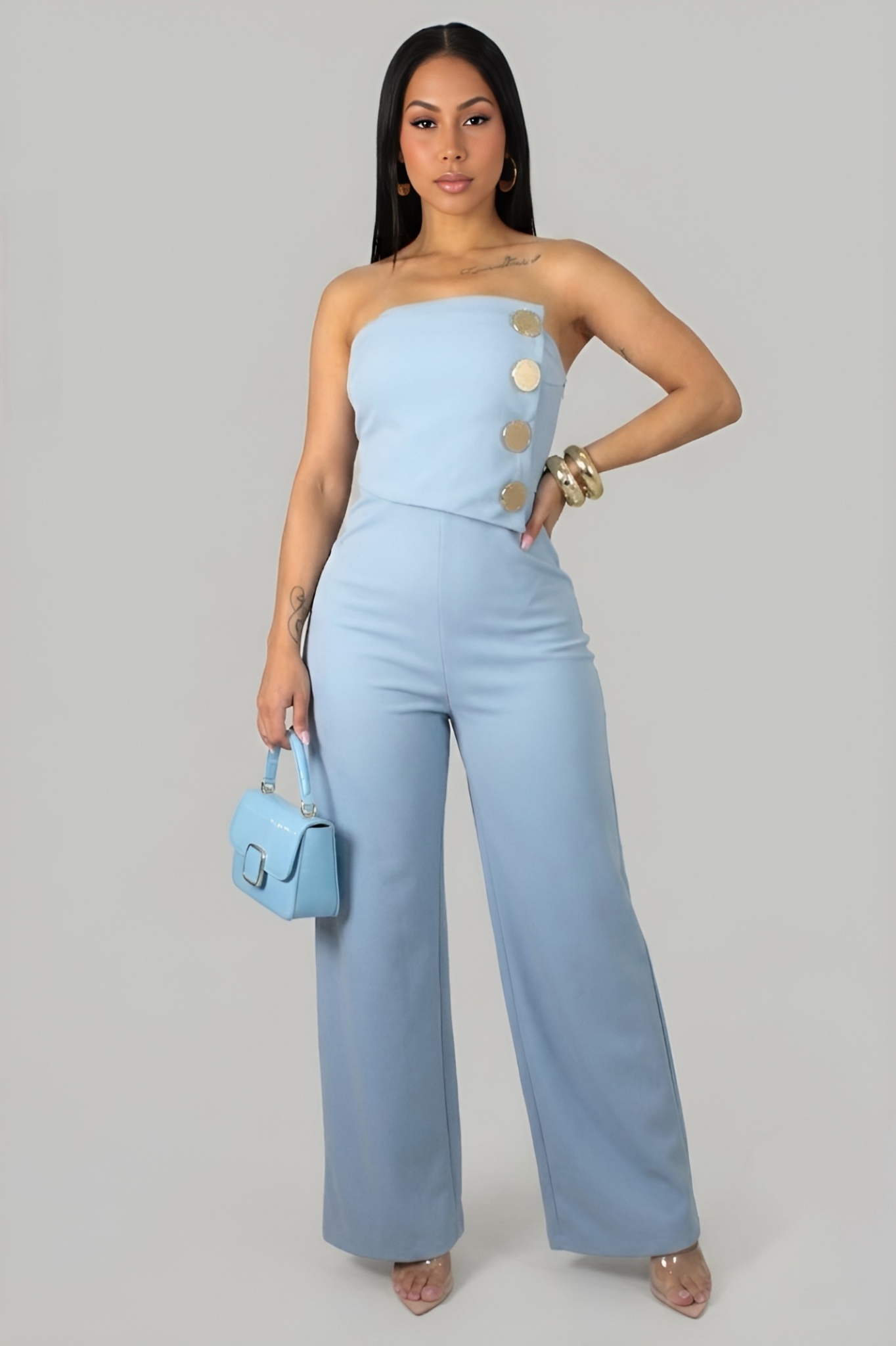 ENORA | Combinaison pantalon Bustier à boutons dorés
