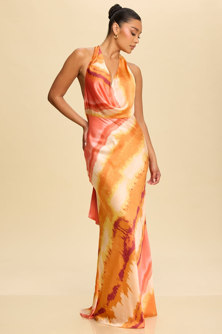 Robe longue en satin dos nu Gloria