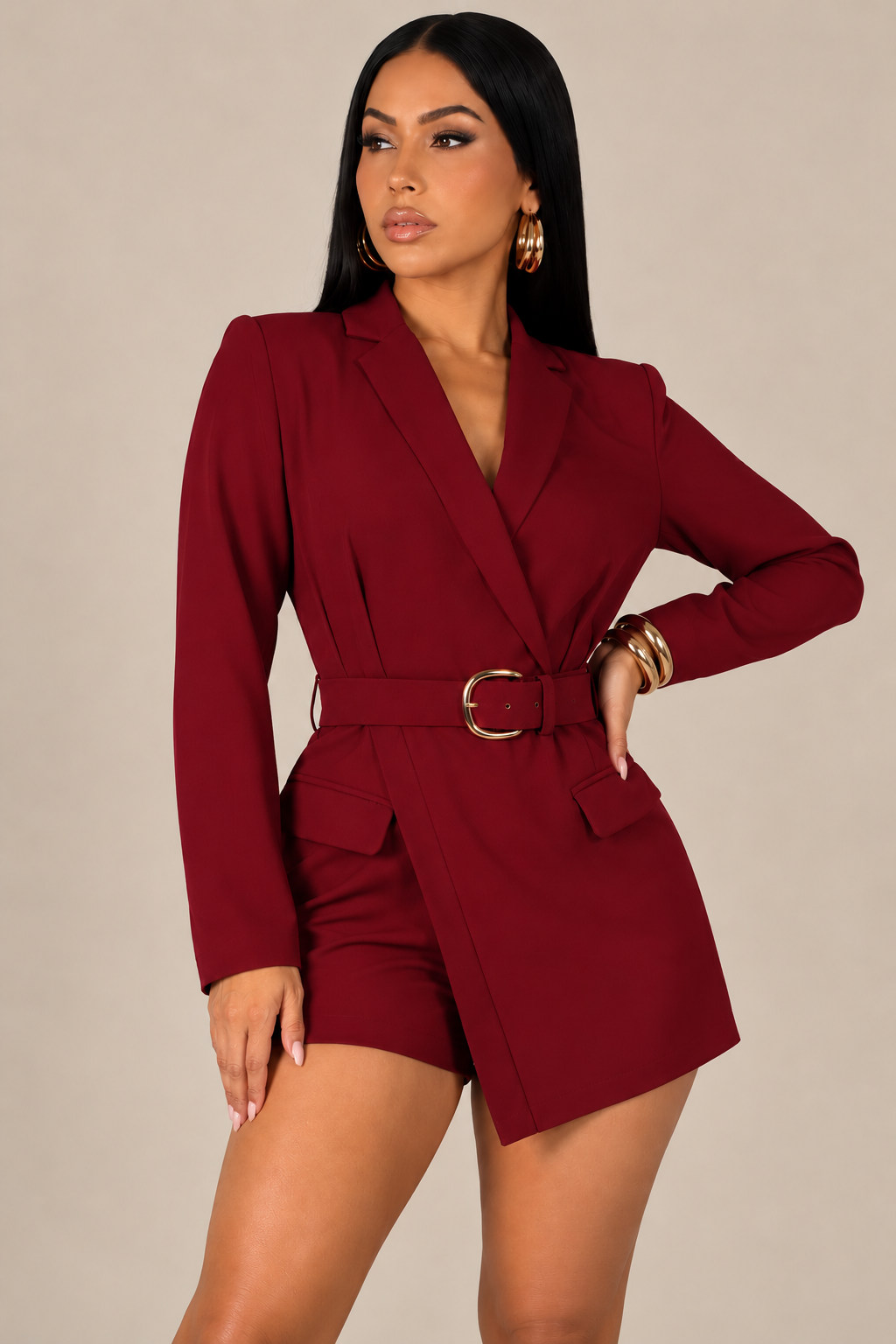 ELISA | Combi-short blazer ceinturé à pans  asymétrique