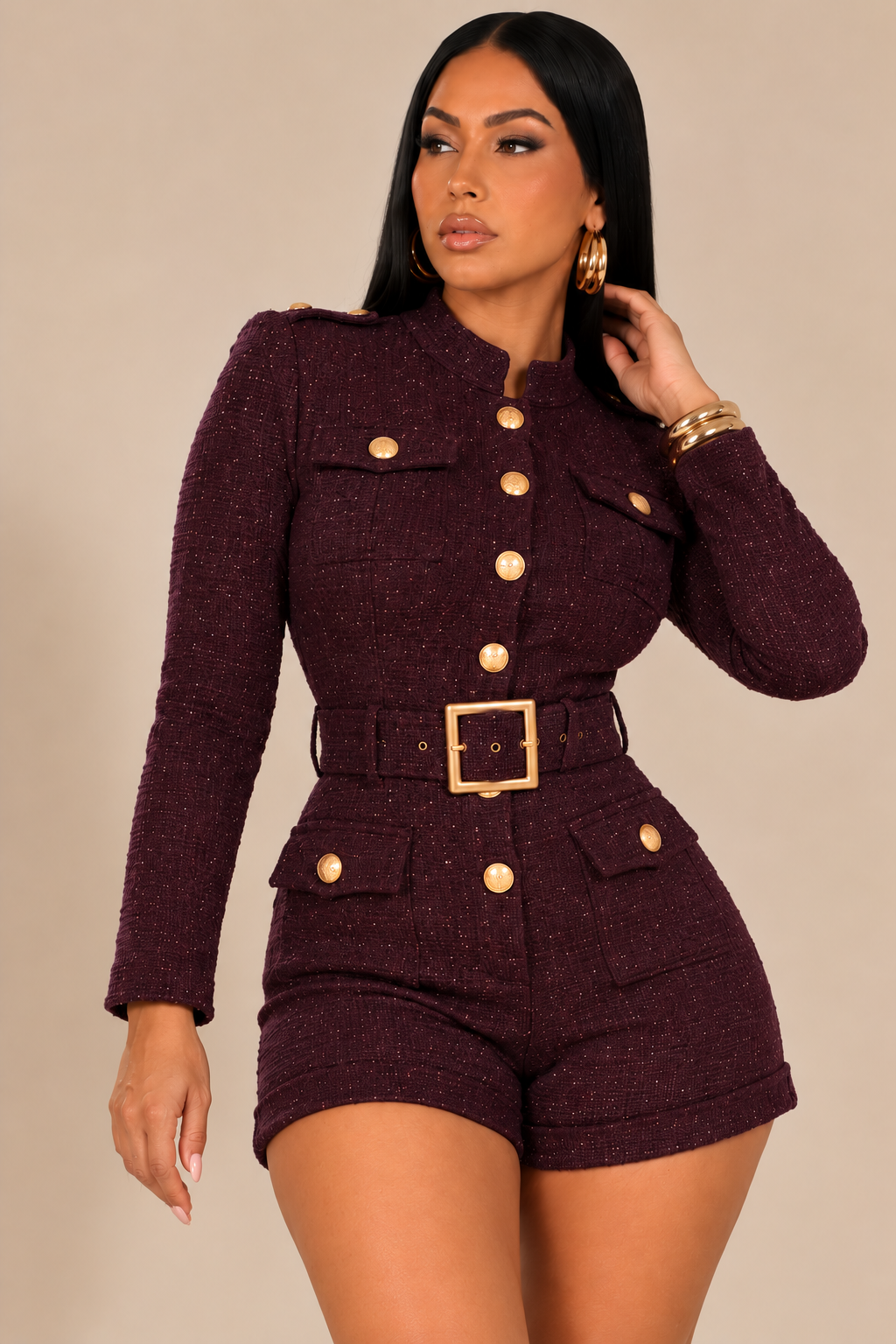 LARISSA | Combi- short en tweed à boutons dorés