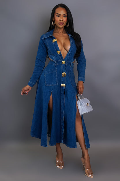 Robe midi fendue en denim Clarissa