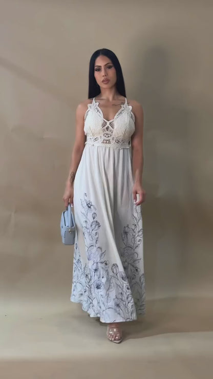 AMIAH | Robe longue florale dentelle