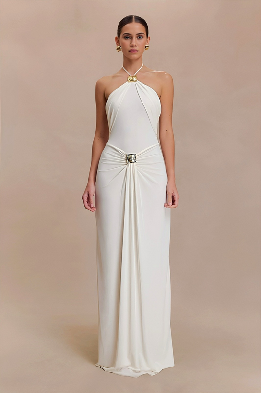 ALENA | Robe longue licou avec détails métalliques