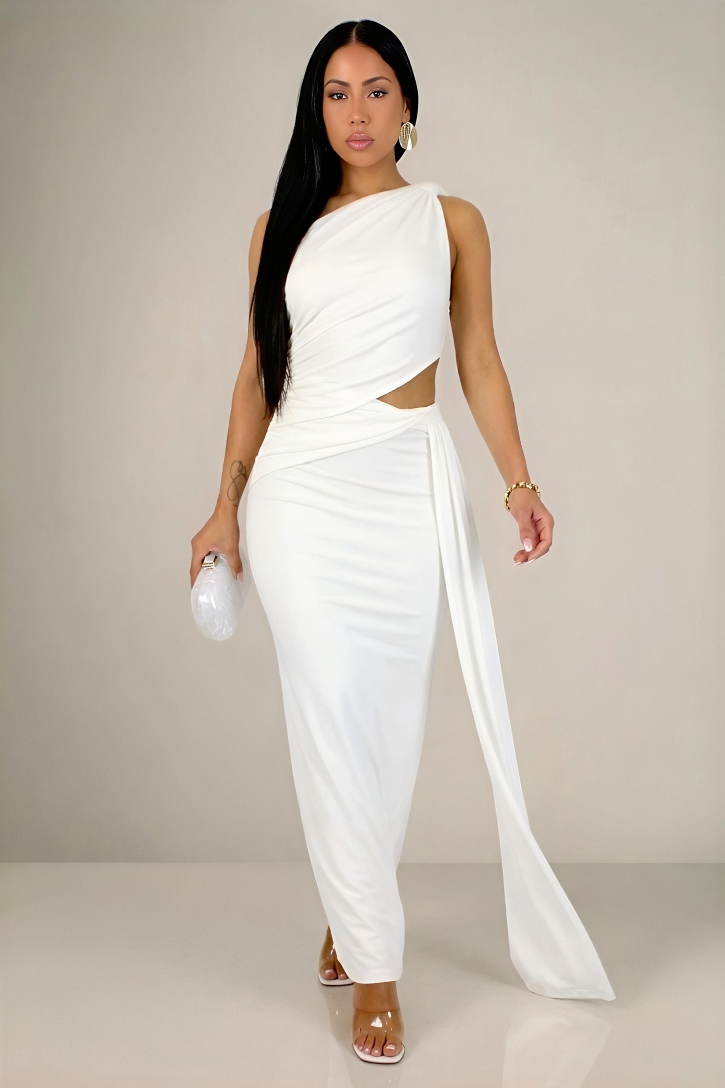 YSALIS| Robe longue asymétrique à drapé