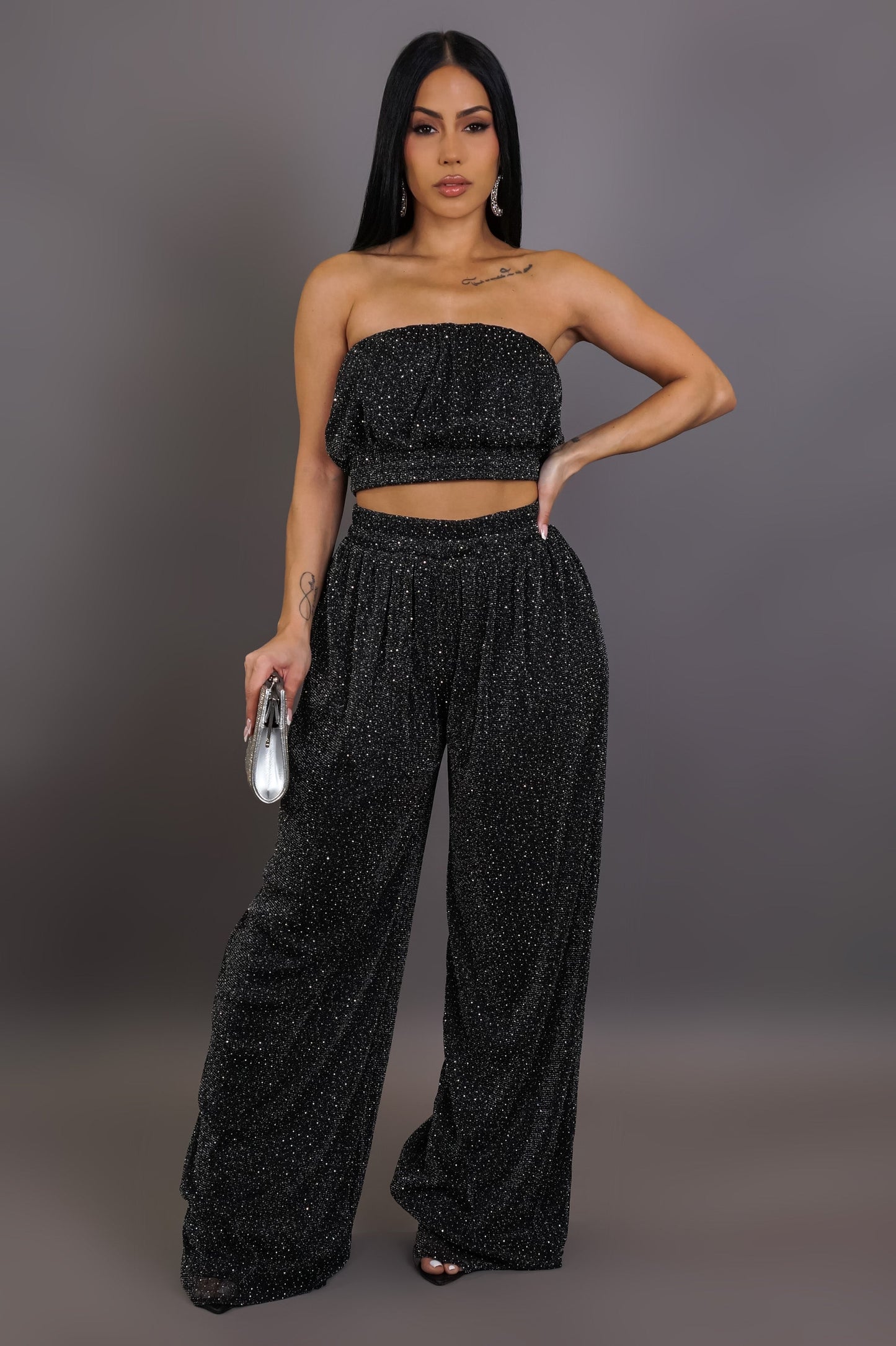 Ensemble pantalon scintillant et bustier court Mendy