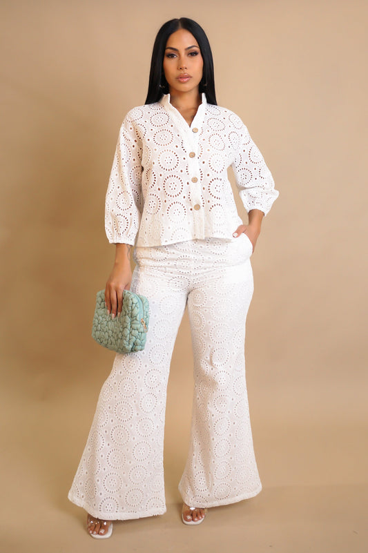 MÉLICENDRE 100% COTON |  Ensemble pantalon en broderie anglaise