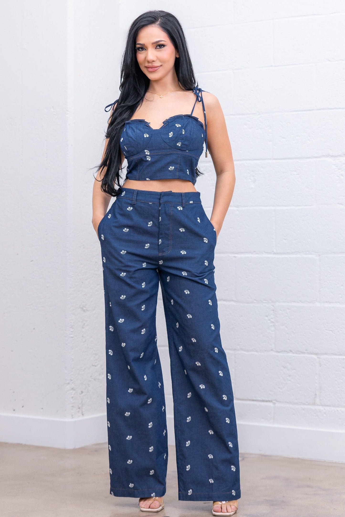 Ensemble pantalon en denim brodé Vaïna