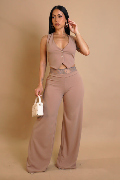 CAROLINA | Ensemble gilet court dos en dentelle et pantalon