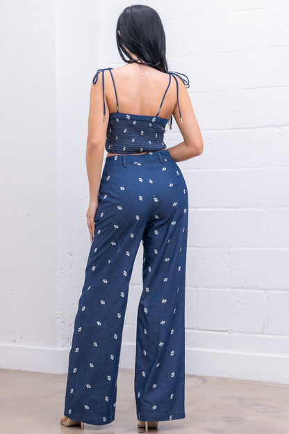 Ensemble pantalon en denim brodé Vaïna