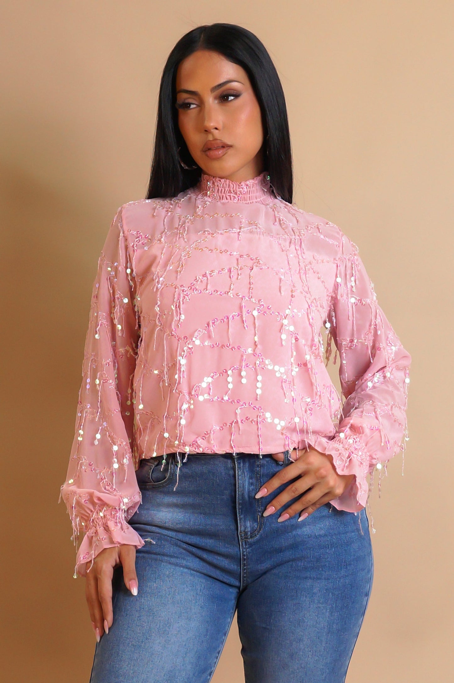CAROLINA | Haut transparent avec sequins frangé