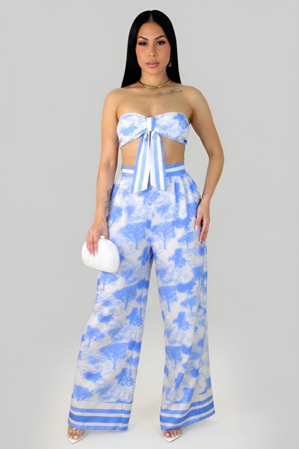 MIRENDA | Ensemble crop-top et pantalon fluide imprimé