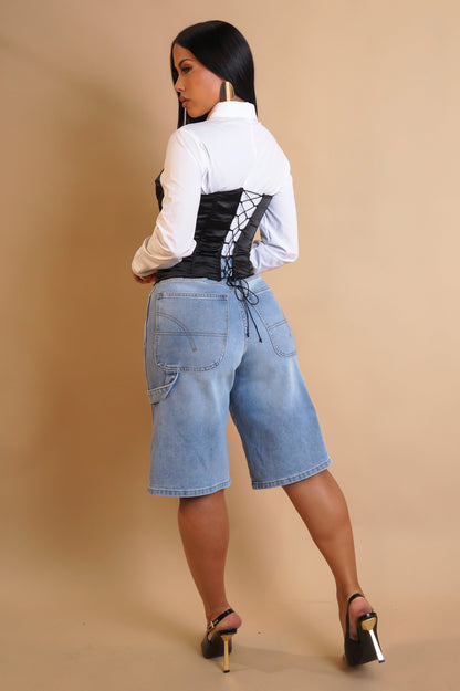 CLÉMENCE 99% COTON | Bermuda en jean à poches plaqués