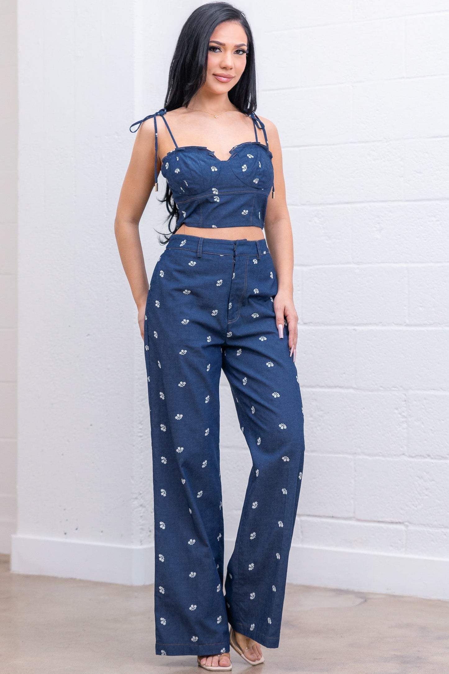 Ensemble pantalon en denim brodé Vaïna