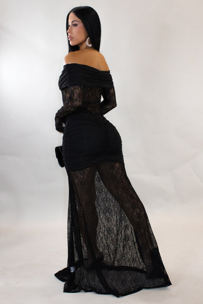 SHANON| Robe de soirée col bateau en dentelle