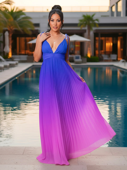 Robe longue plissée dégradé bleu-rose Maéra