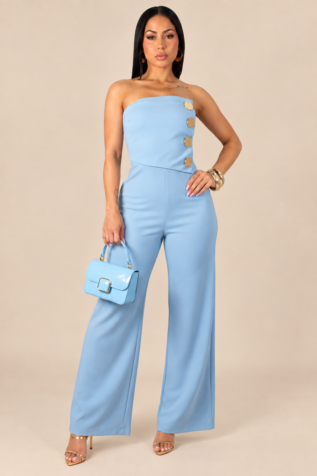ENORA | Combinaison pantalon bustier à boutons dorés
