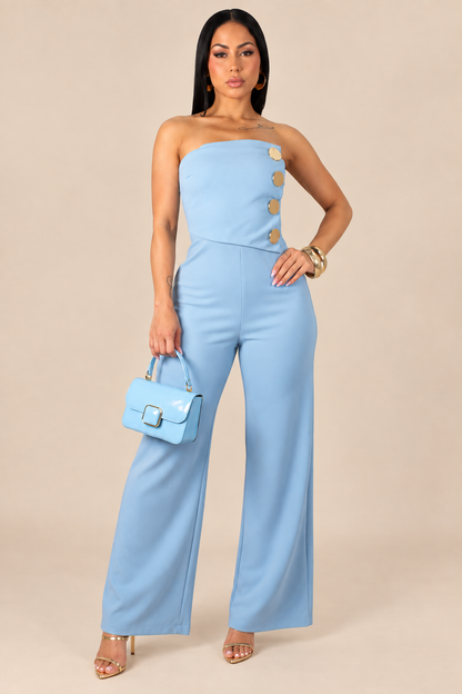 ENORA | Combinaison pantalon bustier à boutons dorés