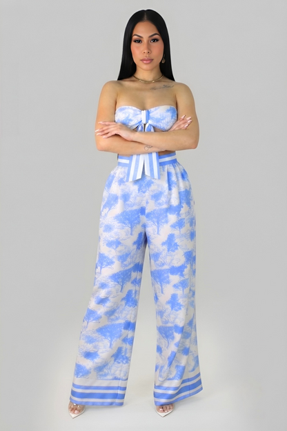 MIRENDA | Ensemble crop-top et pantalon fluide imprimé