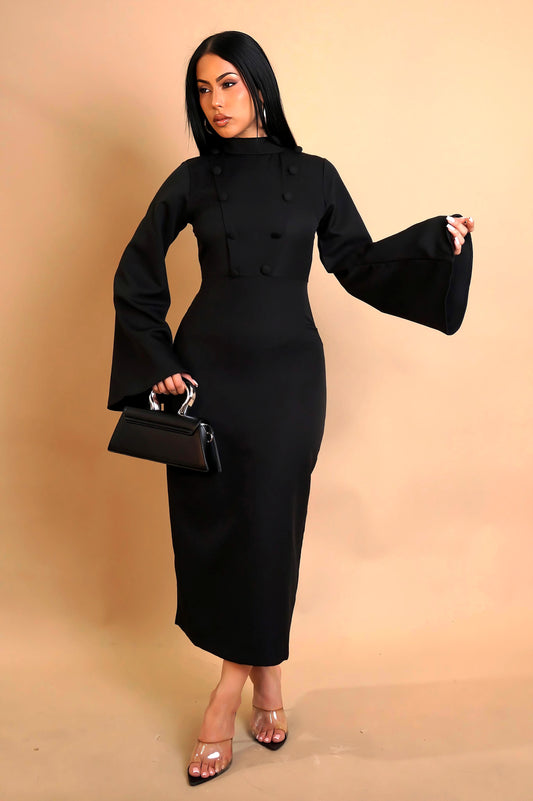 OPALE 95% COTON | Robe longue à manches évasées