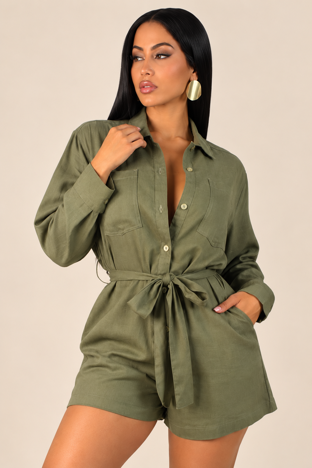 CAMILLE|Combi-short chemisier en lin