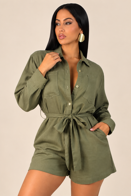 CAMILLE|Combi-short chemisier en lin