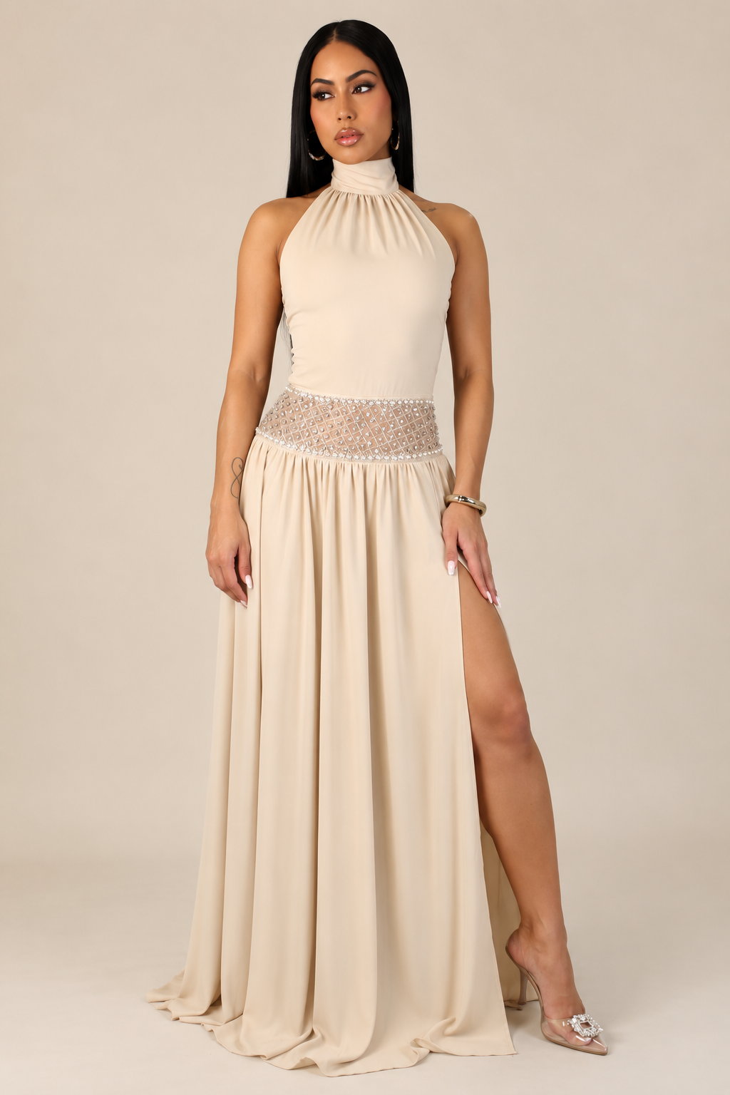 LÉNAÏS | Robe longue dos nu à taille bijou