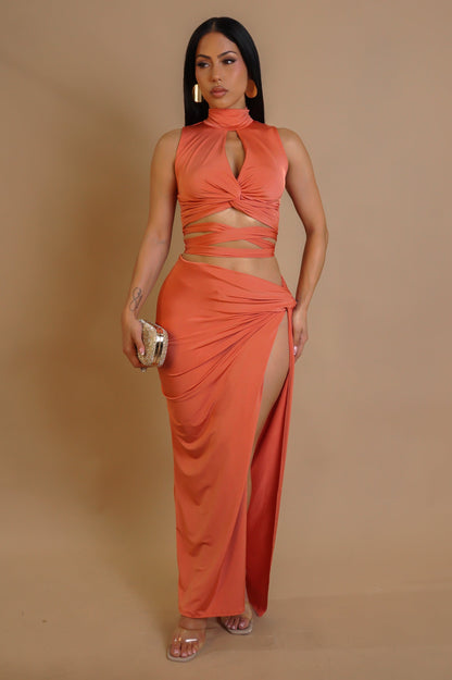 GIULIA | Ensemble jupe longue fendue et crop- top