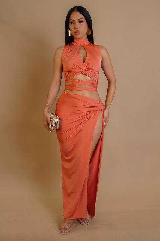 GIULIA | Ensemble jupe longue fendue et crop- top