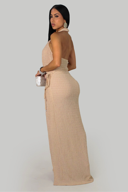 JANECKA | Robe longue texturé à détails perlé