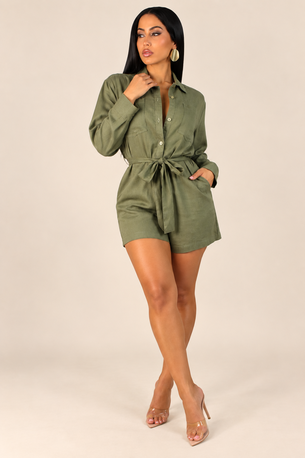CAMILLE|Combi-short chemisier en lin