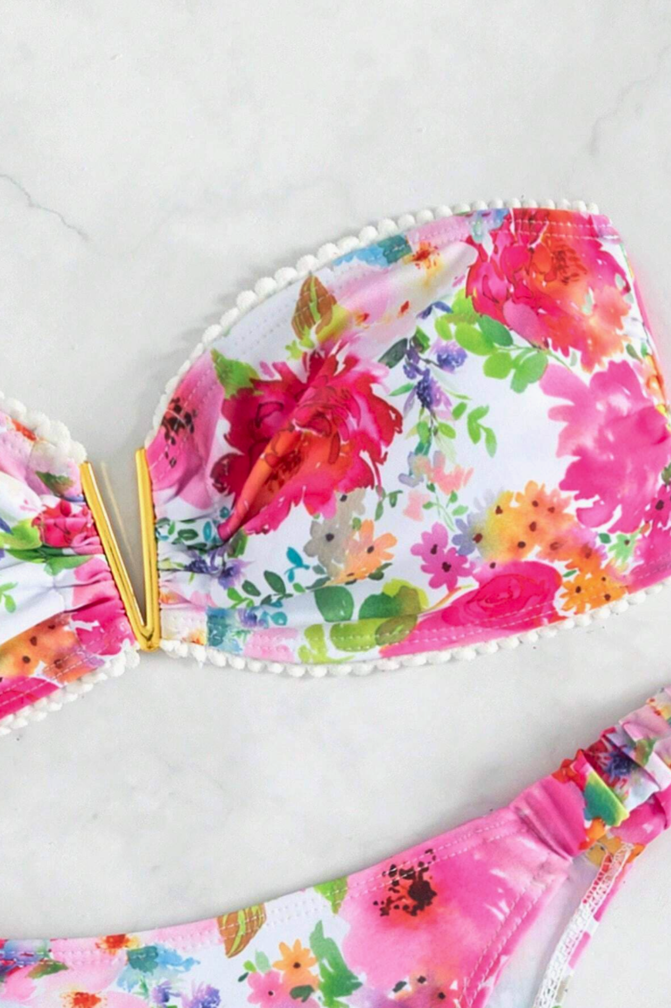 Maillot deux pièces bandeau Floral- Décolleté en V Tendance