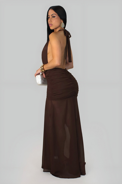 MARLEY| Robe longue à décolleté plongeant et fronces