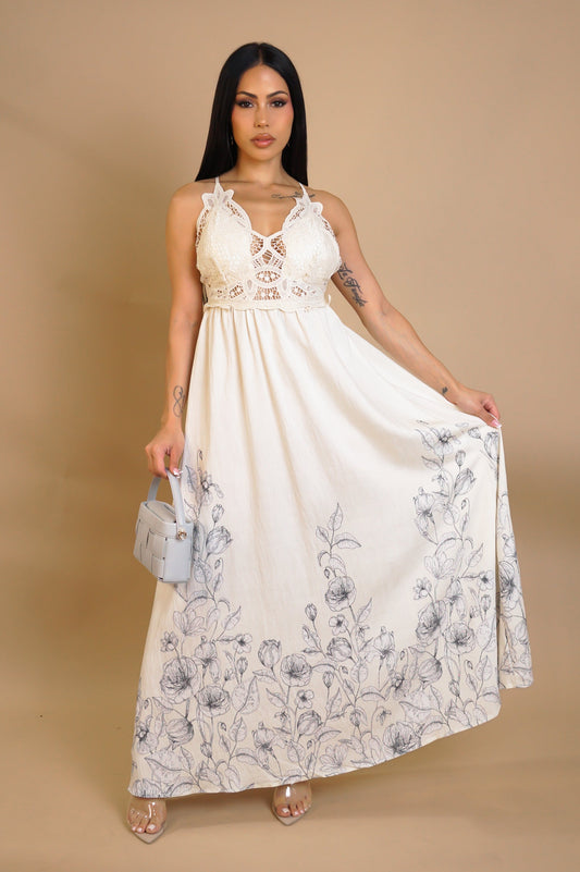 AMIAH | Robe longue florale dentelle