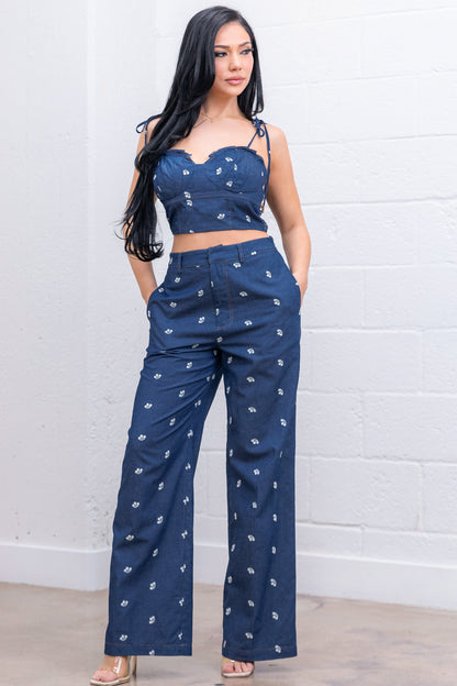 Ensemble pantalon en denim brodé Vaïna