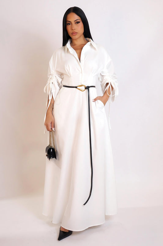 BENERICE | Robe chemise avec manches froncées