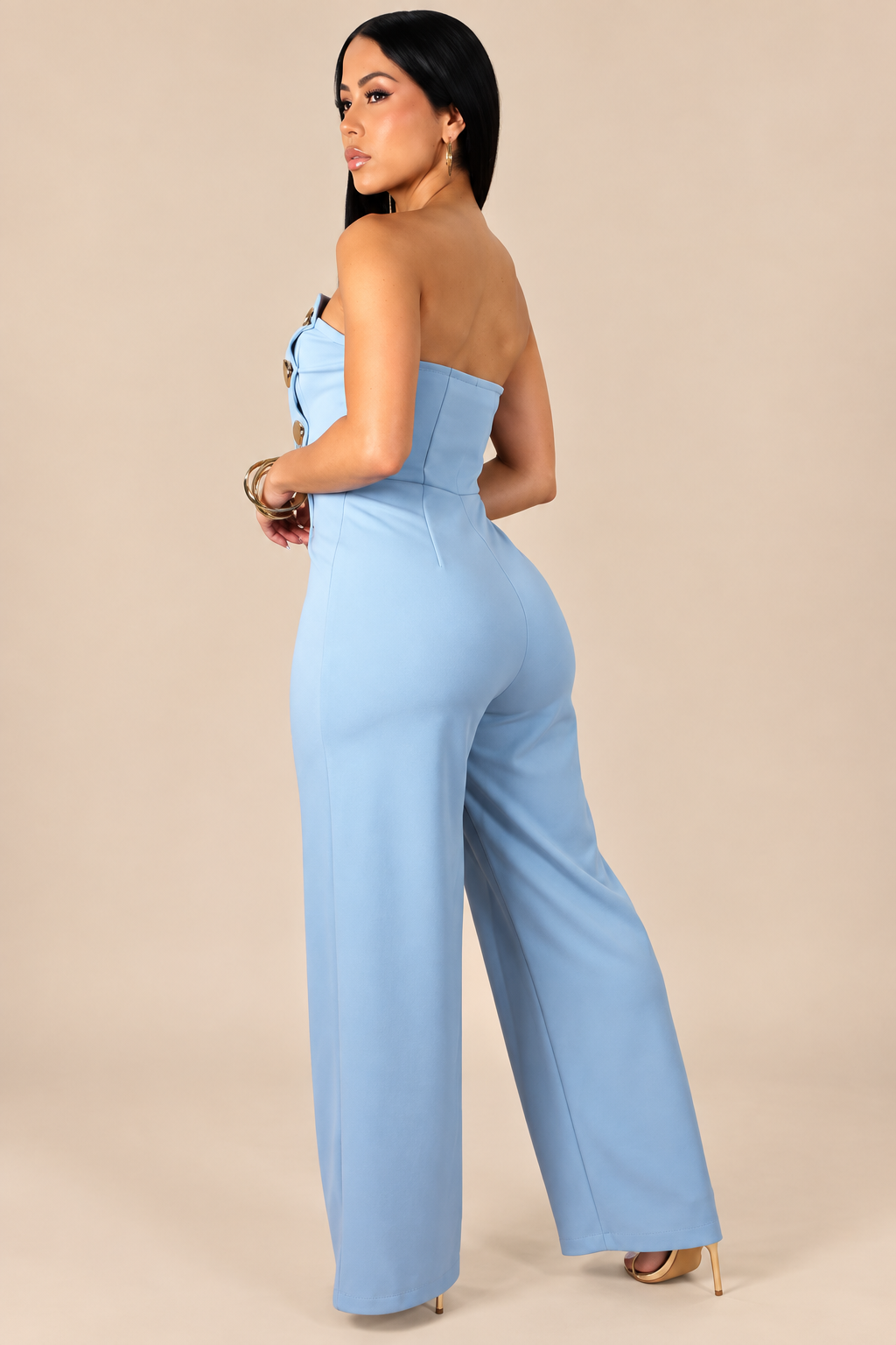 ENORA | Combinaison pantalon bustier à boutons dorés