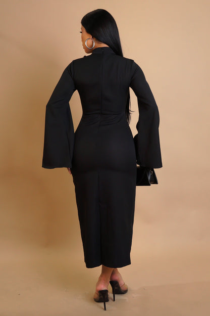 OPALE 95% COTON | Robe longue à manches évasées