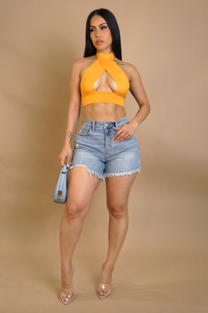 KEISHA 70% COTON | Short taille haute délavé 