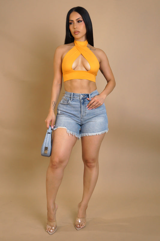 KEISHA 70% COTON | Short taille haute délavé 