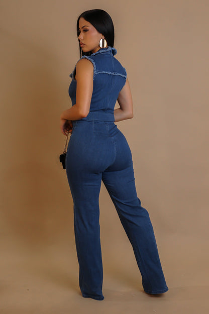 ALESSIA| Combinaison pantalon en denim ceinturée