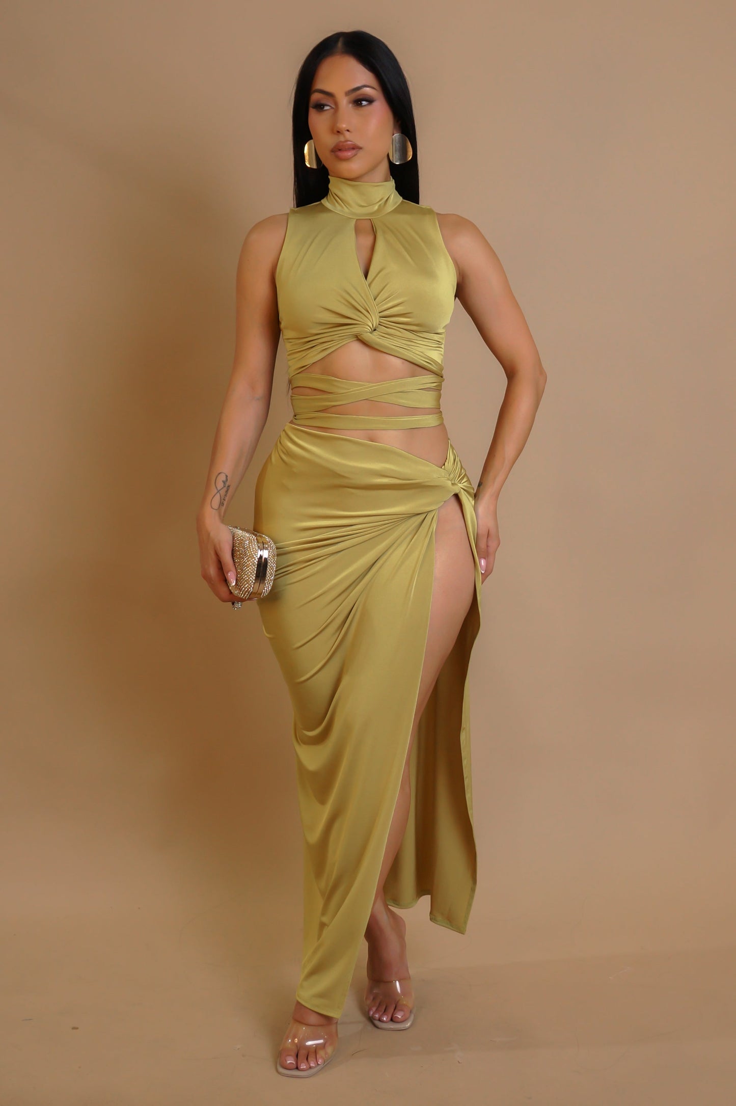 GIULIA | Ensemble jupe longue fendue et crop- top