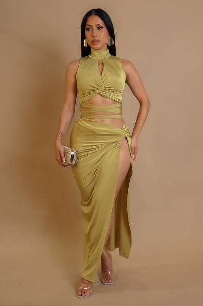 GIULIA | Ensemble jupe longue fendue et crop- top