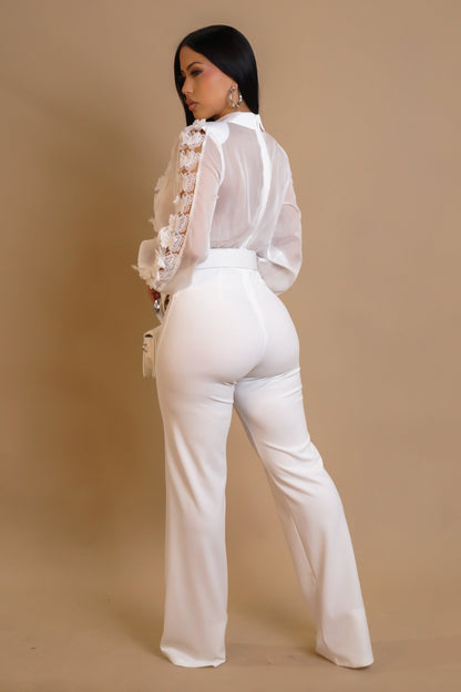 TANAÏS 30% COTON | Combinaison pantalon ceinturée et blouse transparente