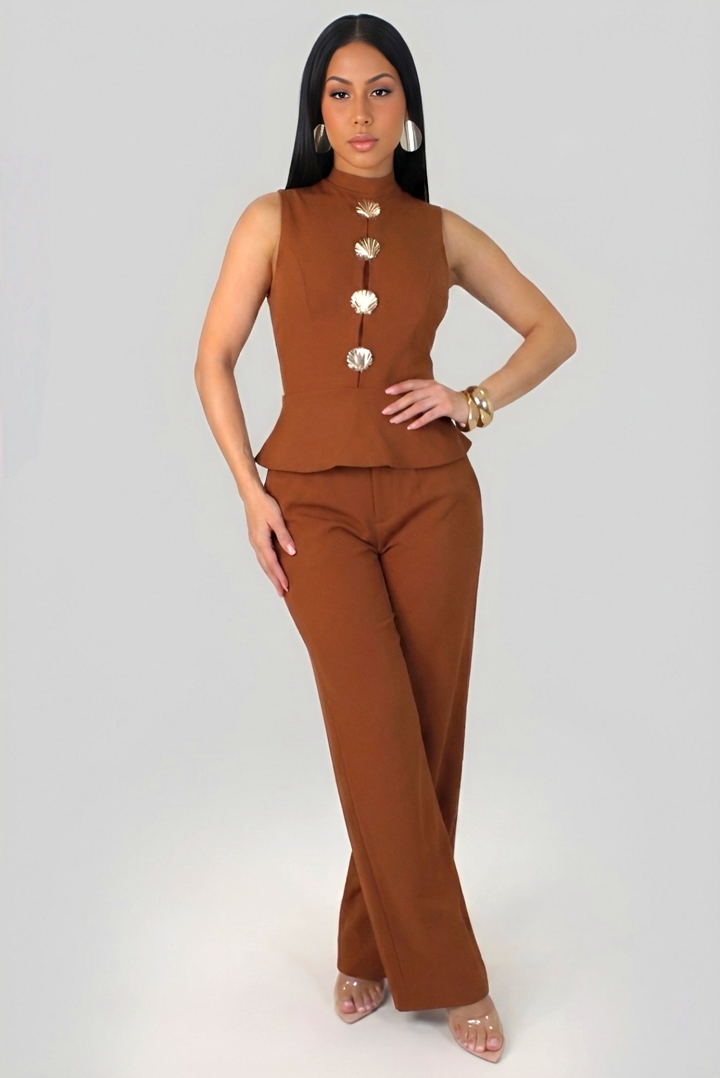 SHONNA | Ensemble gilet sans manches à boutons coquillages