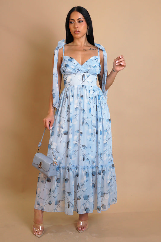 EILYNE | Robe midi fleuri et liens décoratifs