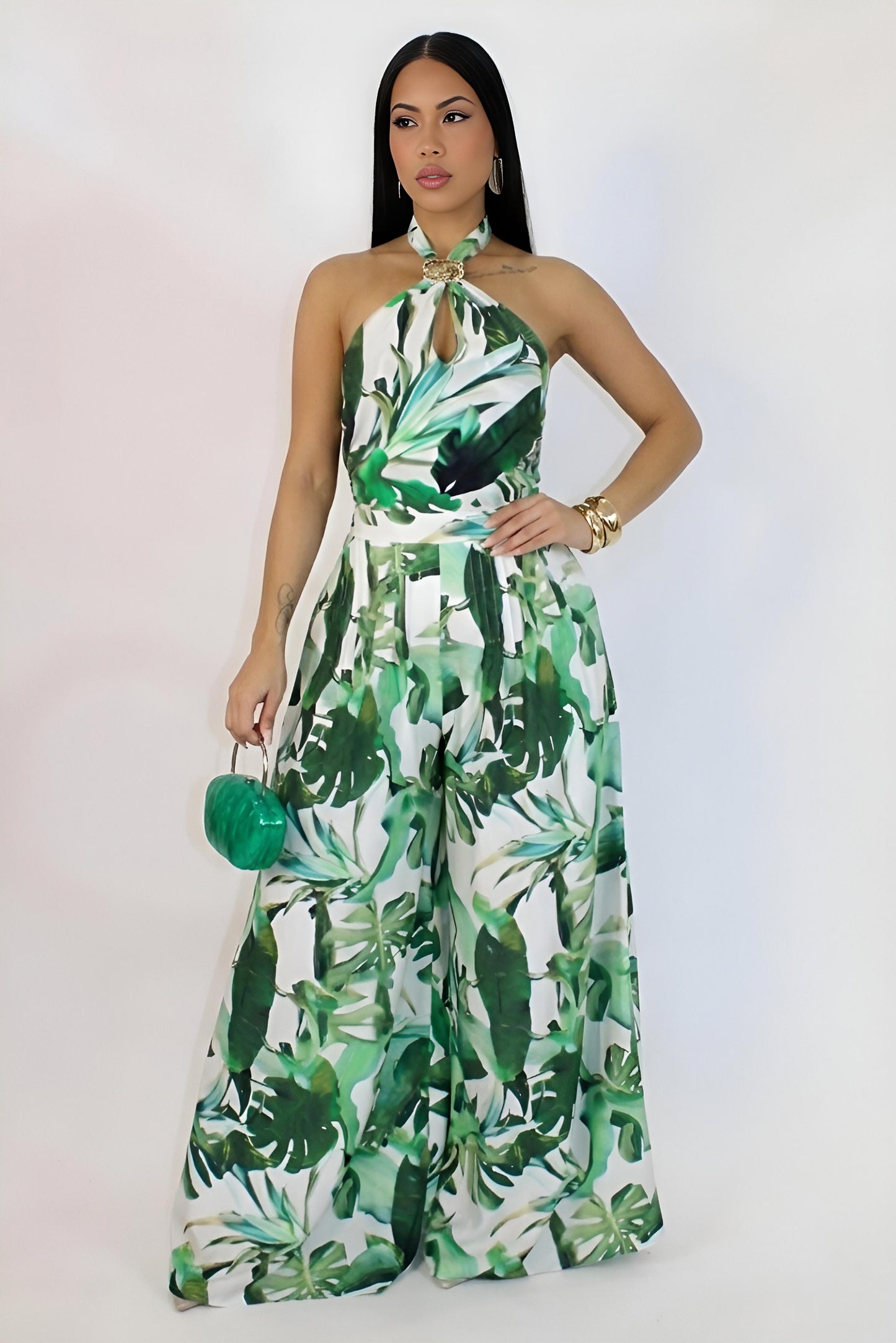 FLAVY | Combinaison pantalon tropical à jambes larges